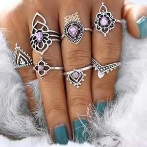 BOHO STYLE FASHION JEWELRY 7 PIECE RING SET